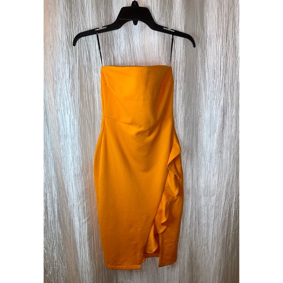 Lulus Orange Ruffled Strapless Bodycon Dress - Picture 2 of 7